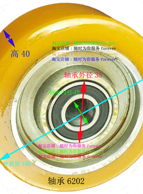 欧能后轮辅助轮100/40/6202   ONEN欧能电动车支撑轮聚氨酯包胶轮