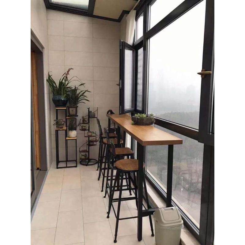 阳台吧台桌家用做旧原木实木酒怀旧桌椅靠墙复古长条高架靠窗窄