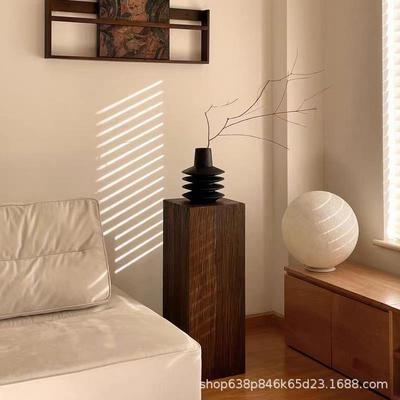 侘寂风方形原木碳化实墩