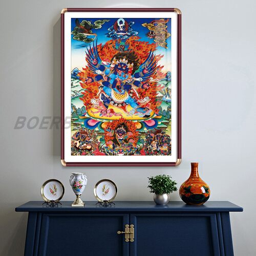 唐卡普巴金刚挂画藏族热贡手绘复刻装饰画玄关客厅茶室降魔佛像画