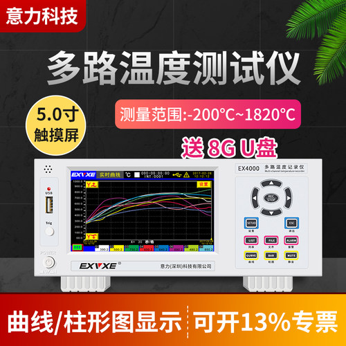 意力EX4000多路温度测试仪曲线巡检仪存储记录仪8~64通道采集仪
