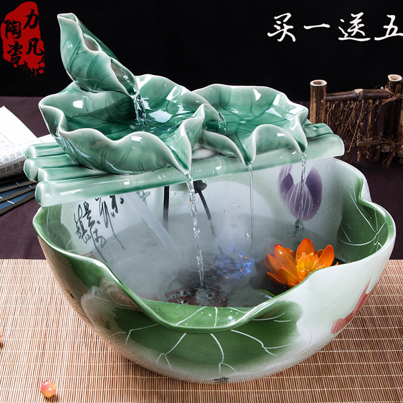 陶瓷客厅桌面流水摆件喷泉景观加湿器生财风水轮鱼缸创意结婚礼物