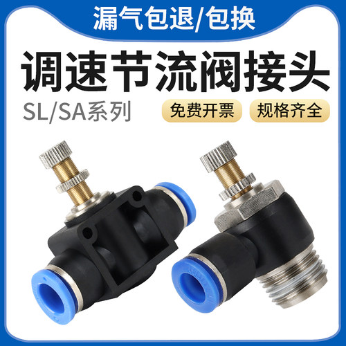 气动快插调速节流阀SA管道可调接头SL8-02/10-03/12-04气缸调速
