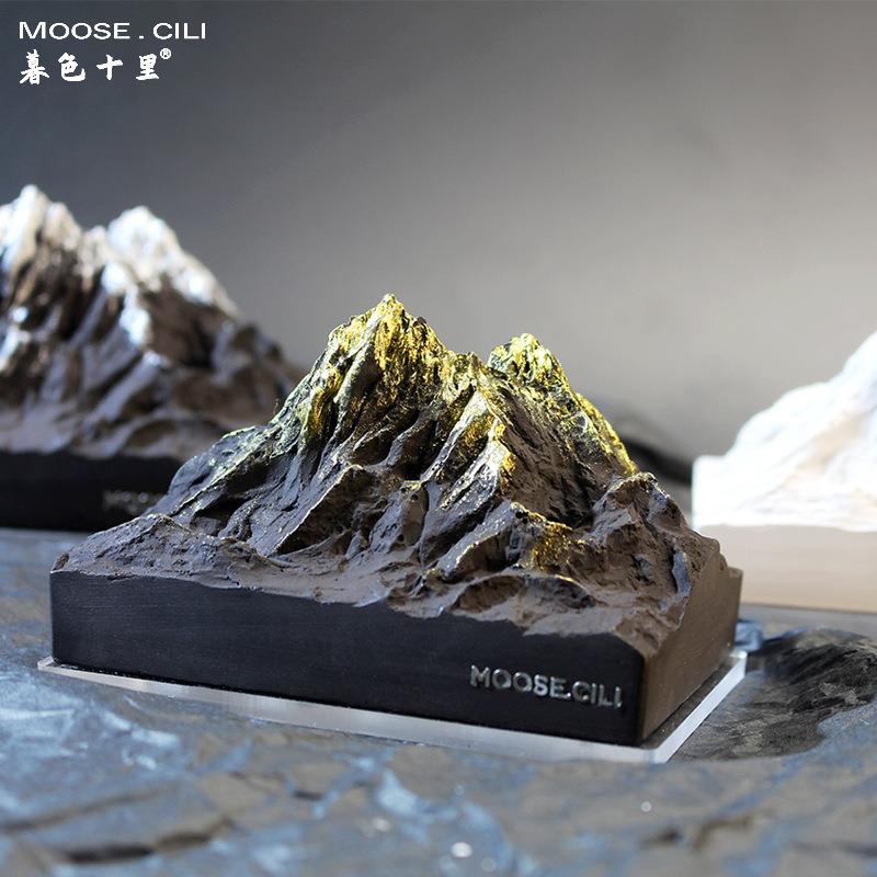 新款混凝土桌面摆件珠穆朗玛峰微缩模型鱼缸造景微景观雪山扩香石