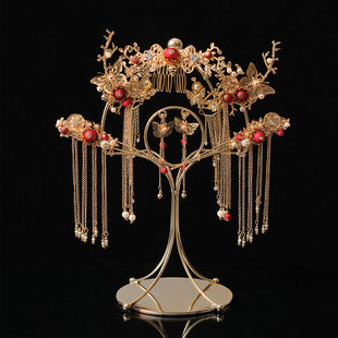 新娘秀禾头饰展示架全金属金色古装装饰品凤冠陈列架皇冠放置道具