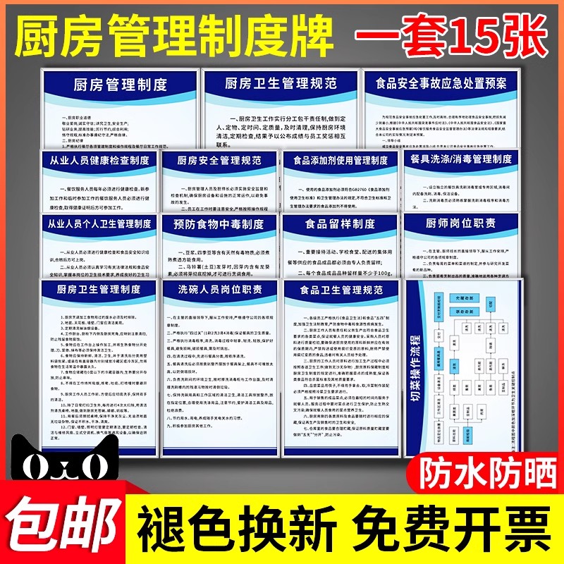 厨房食品安全管理制度牌食堂卫生检查规范幼儿园学校酒店饭店餐厅