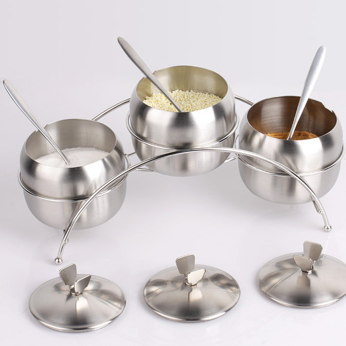 欧式304不锈钢调料罐套装带勺 调料盒 调味瓶 糖罐盐罐 厨房用品