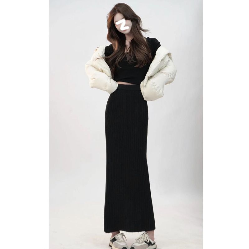 复古灰色针织半身裙女秋