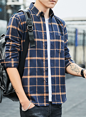 男衬衫Fashion Men s Shirt Casual Plaid Cotton shirts for men