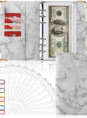 A6 PU Leather Marble Notebook Binder Budget Planner Money Or