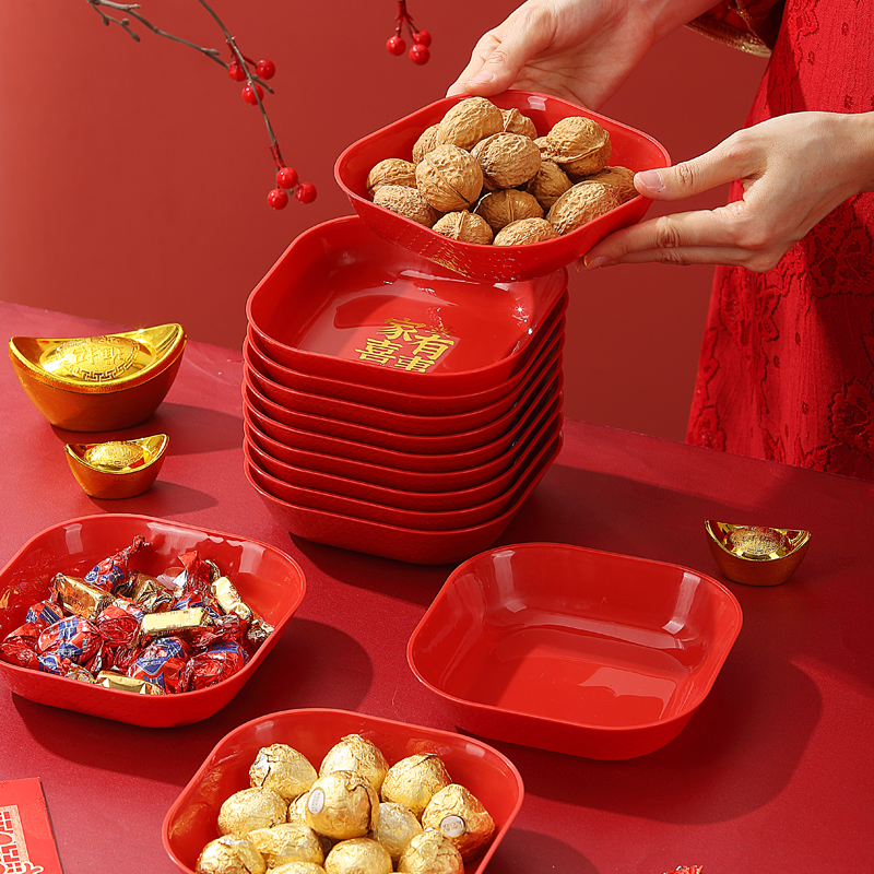 红色喜糖盘结婚订宴摆件