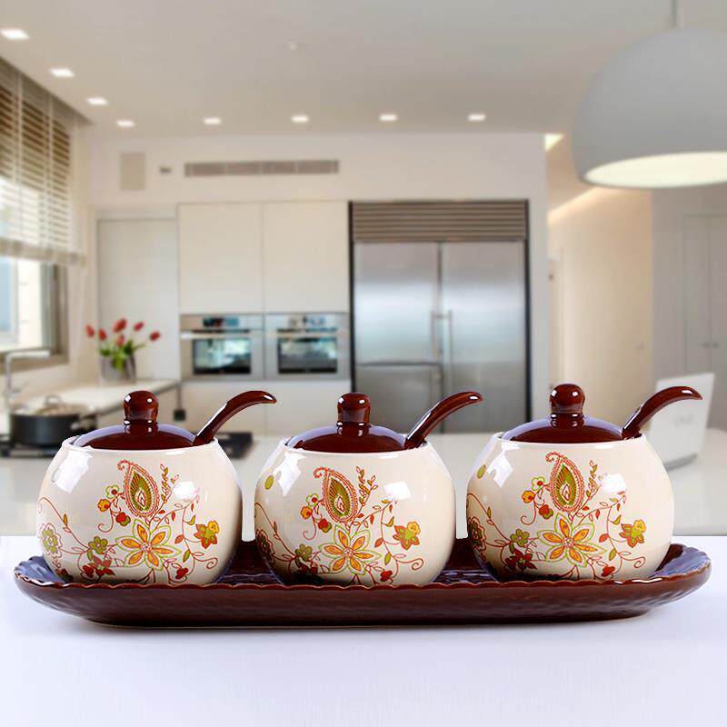 三件套厨房盐糖调料盒陶瓷盐罐子家用调味盒北欧风格欧式组合味精