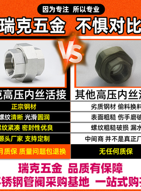 304/316L不锈钢内丝活接NPT耐210KG高压管件3000LB球面硬密封油任