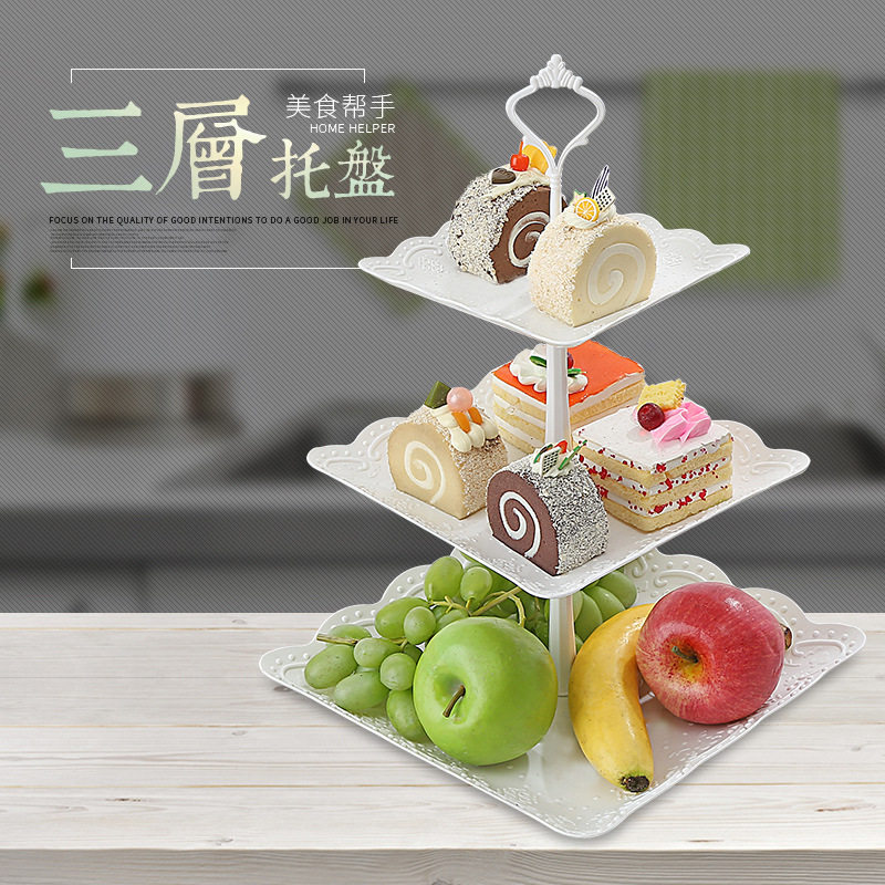欧式三层水果盘干果盘下午茶点心托盘甜品台多层蛋糕架蛋糕摆台