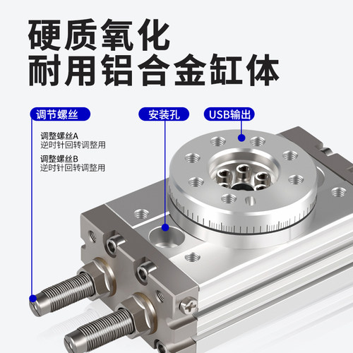 MSQB10A旋转气缸20A摆动90度HRQ气动180度R回转摆台30A50A70A100A