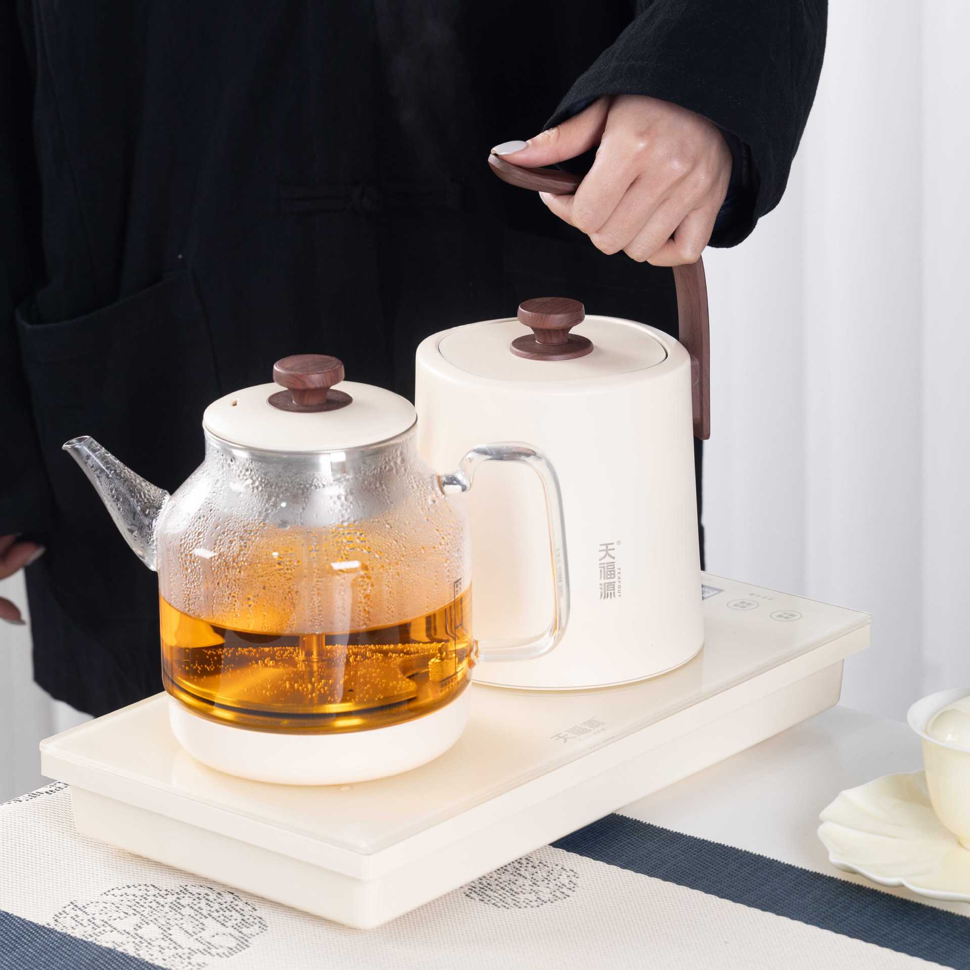 v20全智能恒温双炉双上水电热煮茶炉居家烧水煮茶壶防干烧