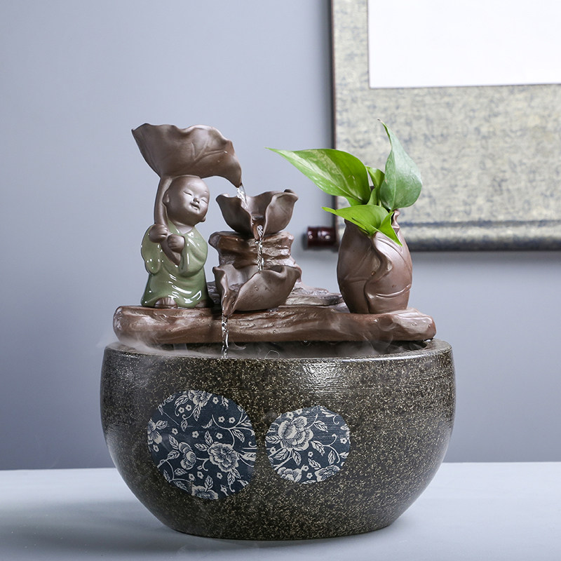 桌面流水生财喷泉鱼缸循环水景客厅招财风水轮工艺品禅意摆件陶瓷