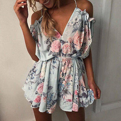Women Rompers print lace Jumpsuit Summer Short pleated Overa