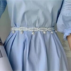 白色珍珠夏季裙腰带女士连衣裙高级感配裙子装饰夏收腰腰链腰封女