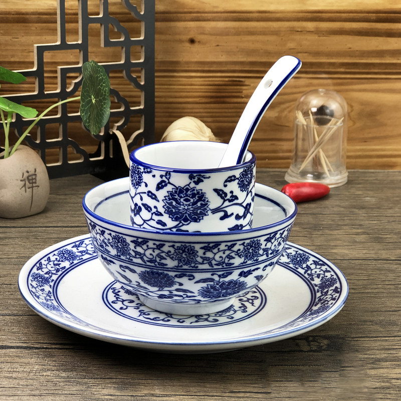 中式组合青花陶瓷碗碟餐具加厚骨碟盘子茶杯勺四件套摆台饭店餐厅,居家日用,书写板,淘宝优惠券,粉丝福利购,淘宝优惠卷