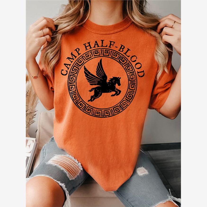 Camp Half Blood Orange T Shirt欧美时尚T恤纯棉宽松街头圆领女