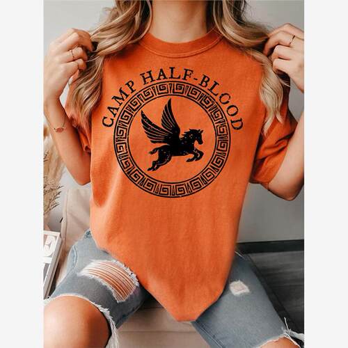 Camp Half Blood Orange T Shirt欧美时尚T恤纯棉宽松街头圆领女