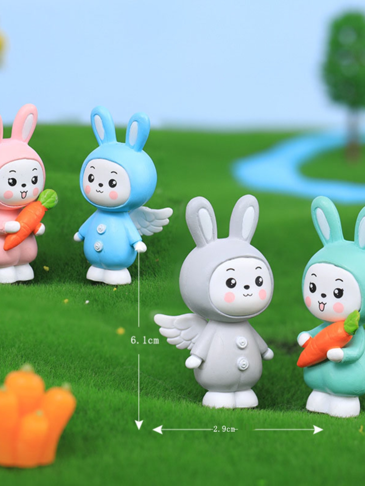 可爱塑料天使兔子摆件桌面小动物摆设创意微景观手工多肉蛋糕装饰