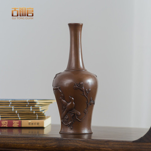 古铜官 紫铜柳枝花瓶摆件 新中式家居客厅装饰品摆设铜工艺礼品