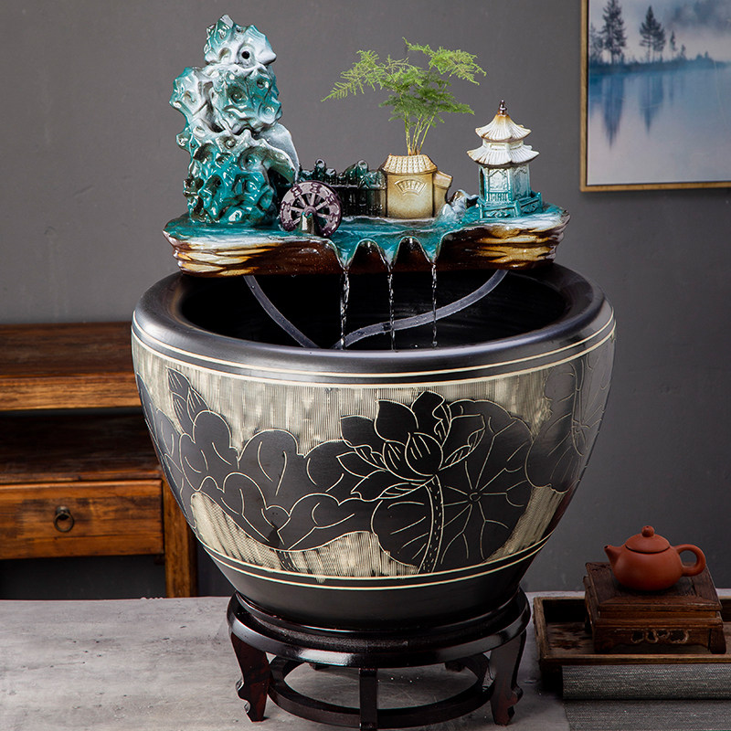 造景落地陶瓷鱼缸水循环