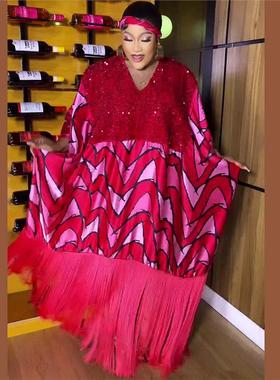 非洲民族风大摆裙+头巾Africa Women Slik Tassel Dress+Headhand