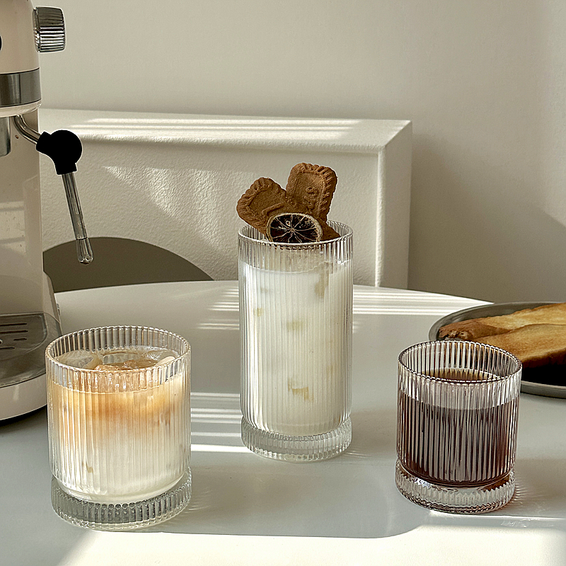 ins条纹冰美式咖啡杯水杯玻璃杯子牛奶早餐杯果汁饮料杯高颜值