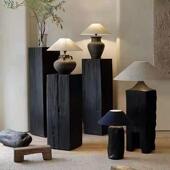 北欧黑色实木沙发边几高低方墩子装 饰花架创意民宿床头柜坐凳摆件