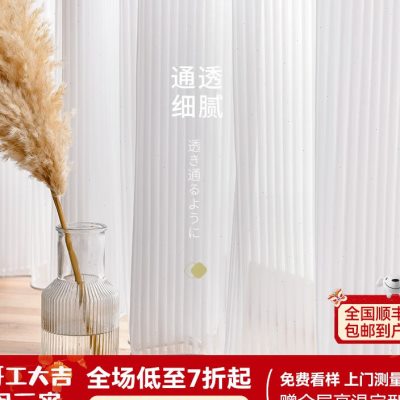 现代简约窗帘窗纱透光不透人纱帘客厅卧室飘窗白纱纱合集晞语竖纹