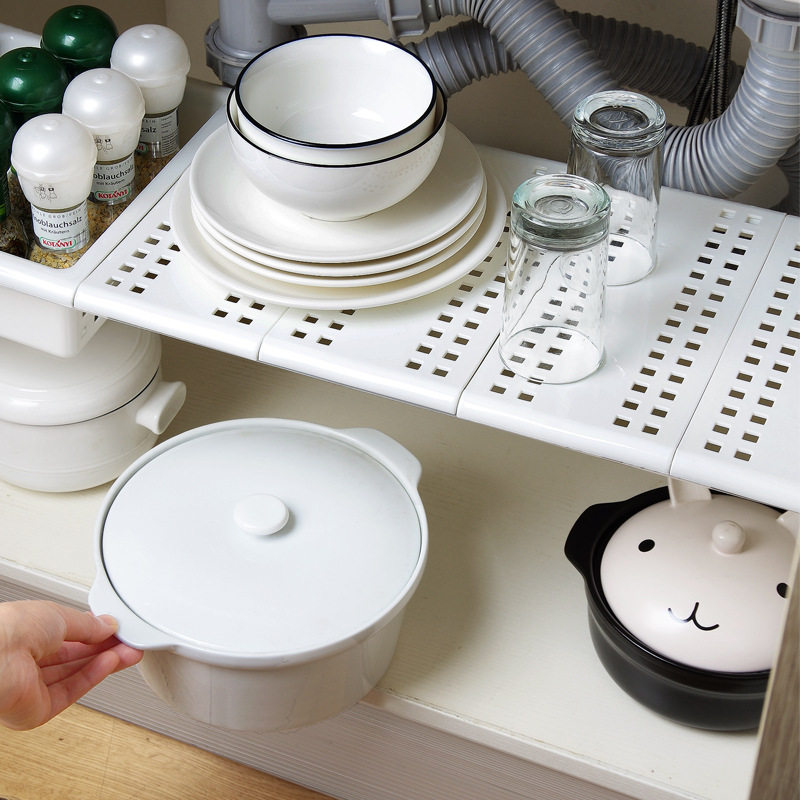 家用可伸缩橱柜置物架厨房水槽下分层储物锅厨具下水道双层收纳架