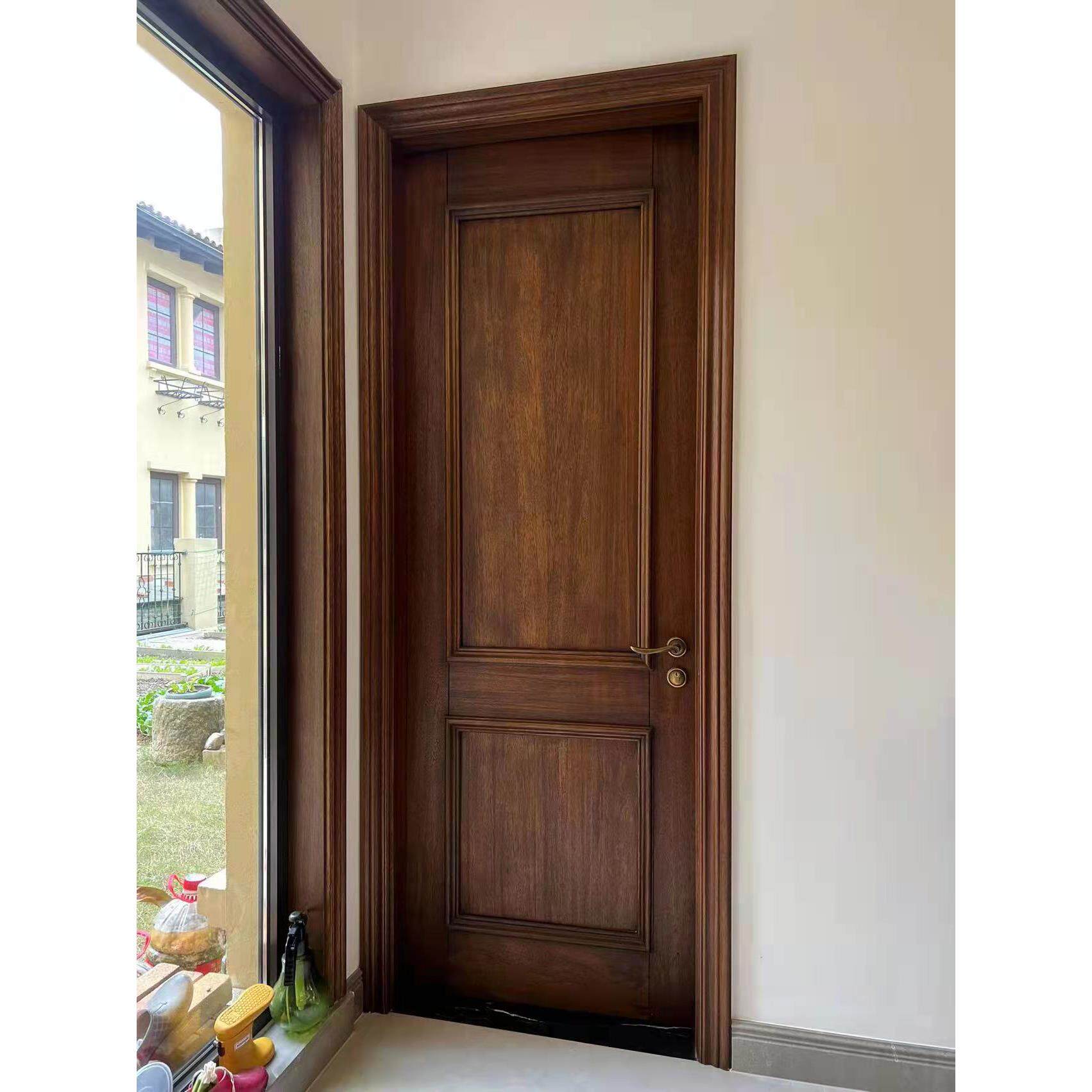 金胡桃木卡斯拉原木门仿古色木蜡油欧式做旧原木门