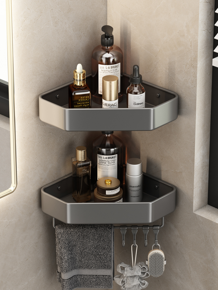 浴室置物架枪灰色卫生间免打孔转角三角厕所转角架洗手间墙角洗澡