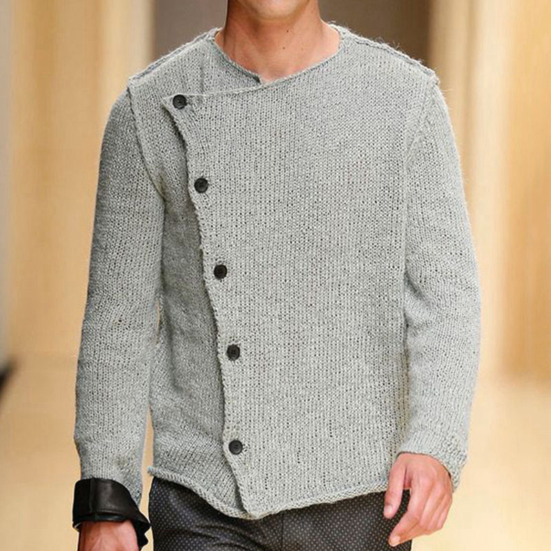 Men's knitted T-shirt欧美范斜门襟针织衫开衫毛衣外套时尚T恤