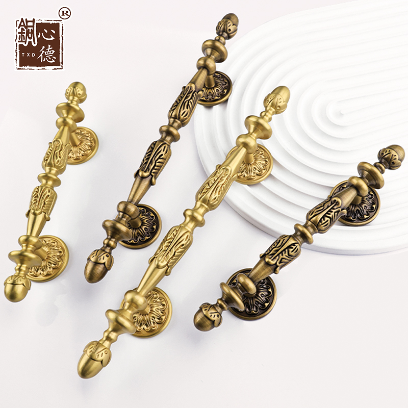 美式黄铜珐琅柜门拉手轻奢衣柜抽屉拉手欧式宫廷高级复古柜门把手