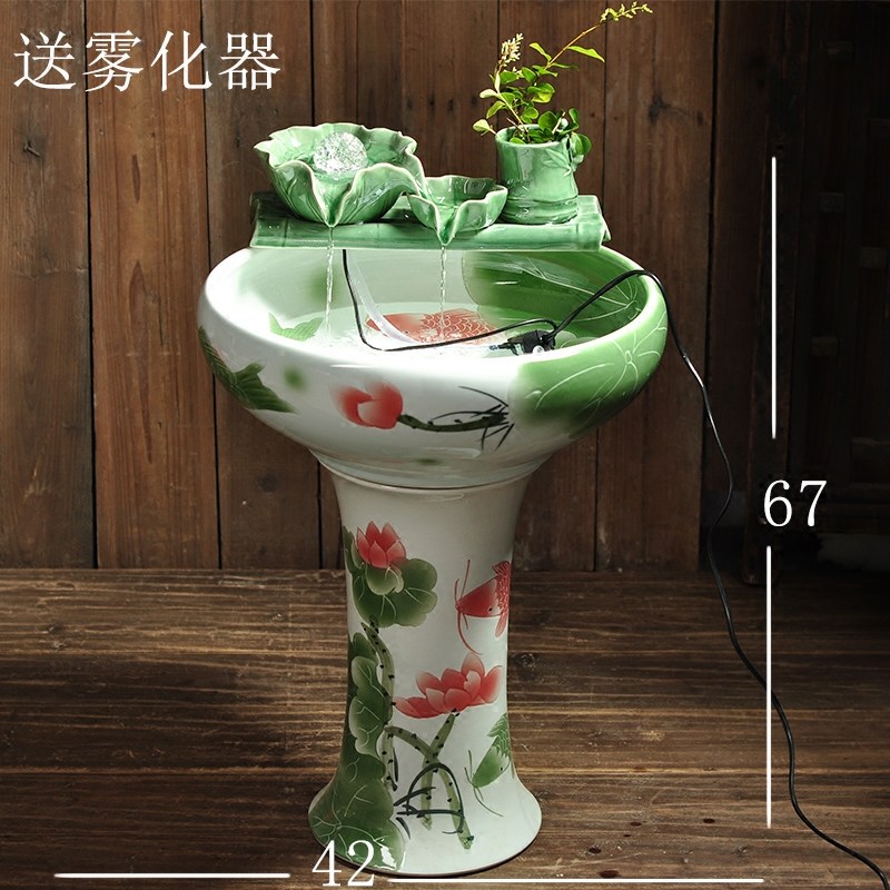 景德镇创意陶瓷盆景加湿器客厅招财水景鱼缸大型落地流水喷泉摆件