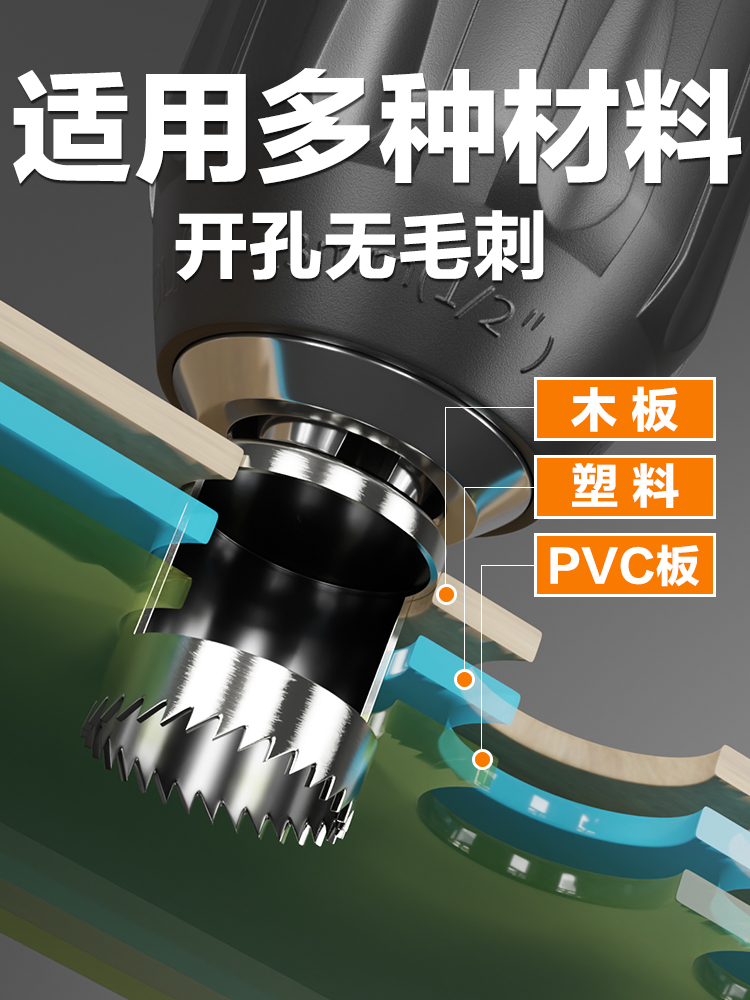 大排屑细齿开孔器打孔器木工PVC塑料纸板橡胶圆形石膏板打孔钻头*