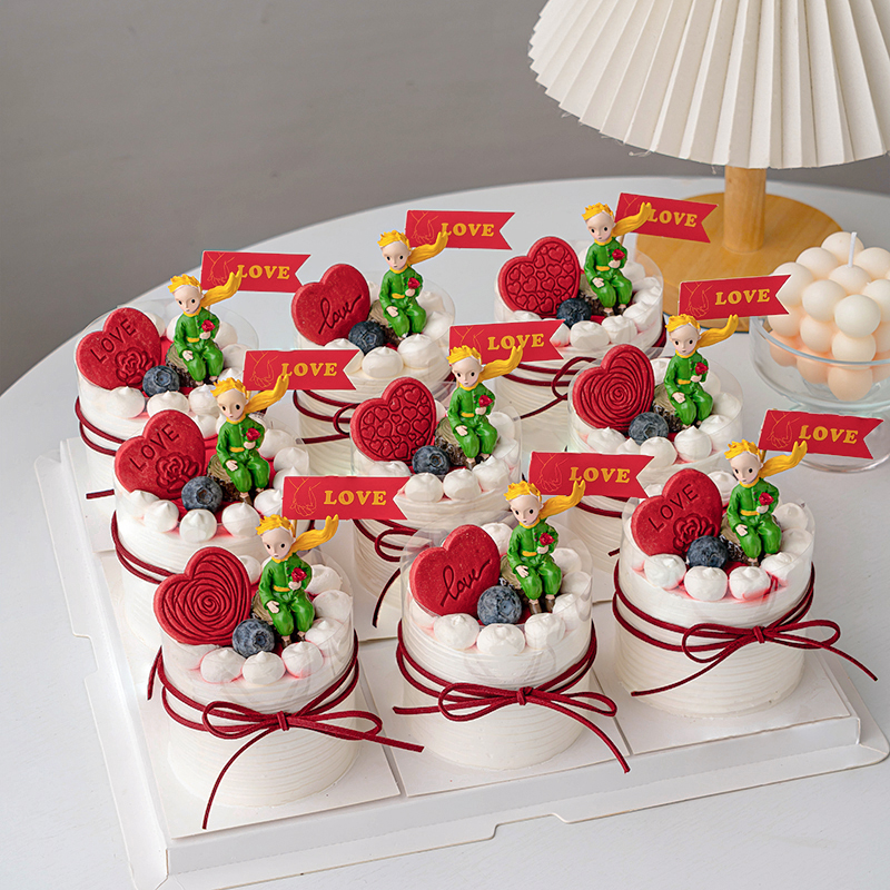 玫瑰小王子告白蛋糕装饰七夕情人节摆件情侣求婚表白love烘焙插旗