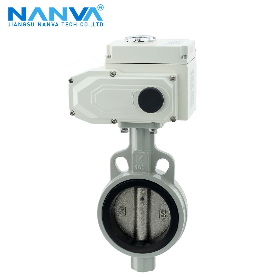 NANVA电动蝶阀D971X-16Q球墨铸铁阀体三元乙丙软密封对夹式切断阀
