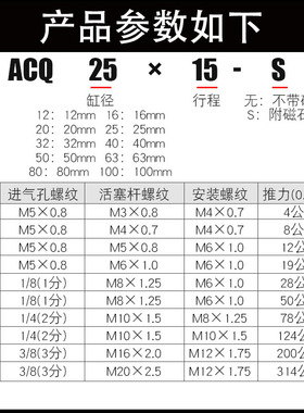 亚德客型薄型气缸 ACQJ ASQ ACQD ACQ25-5 10 15 20 25 30 40 -SB