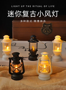 微缩电子蜡烛灯LED小马灯复古手提灯野营煤油灯圣诞节氛围灯摆件