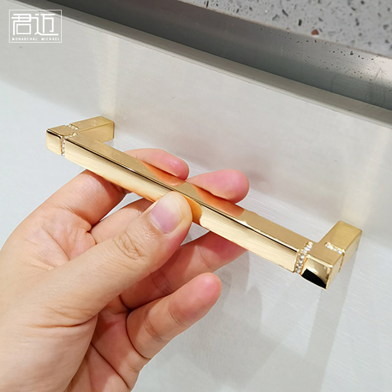 新款法式欧式轻奢水晶镶钻石高档金色拉手衣柜柜门抽屉把手