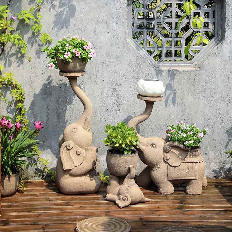 户外大象花盆中式庭院园