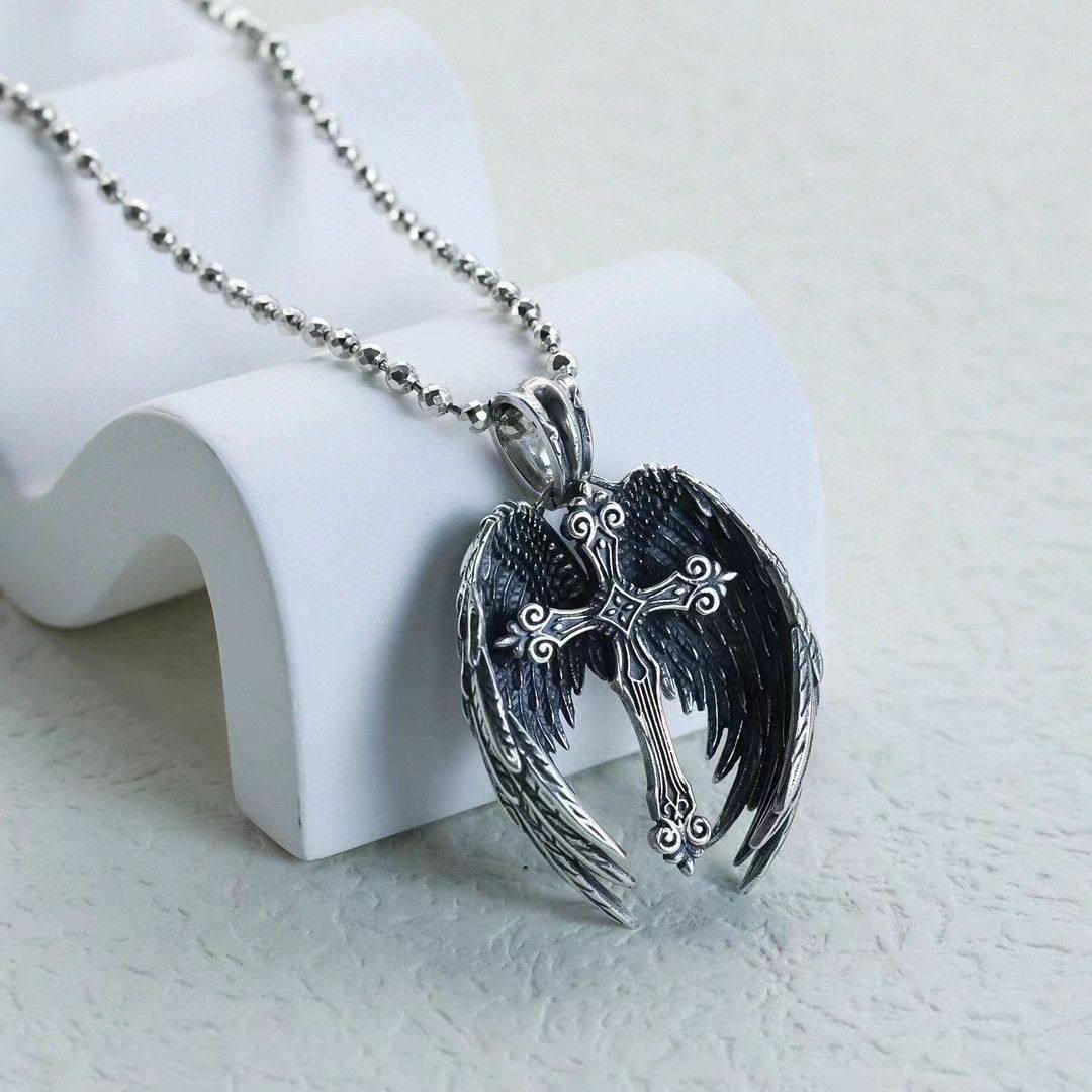 新款十字架雕花吊坠做旧翅膀项坠个性潮流原创复古男女情人节礼物,金属材料及制品,金属罐/桶/瓶,淘宝优惠券,粉丝福利购,淘宝优惠卷