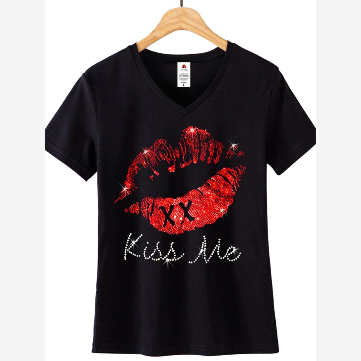 女装短袖红唇T恤镶钻烫钻 Women's Lips Diamonds Cotton T-shirt