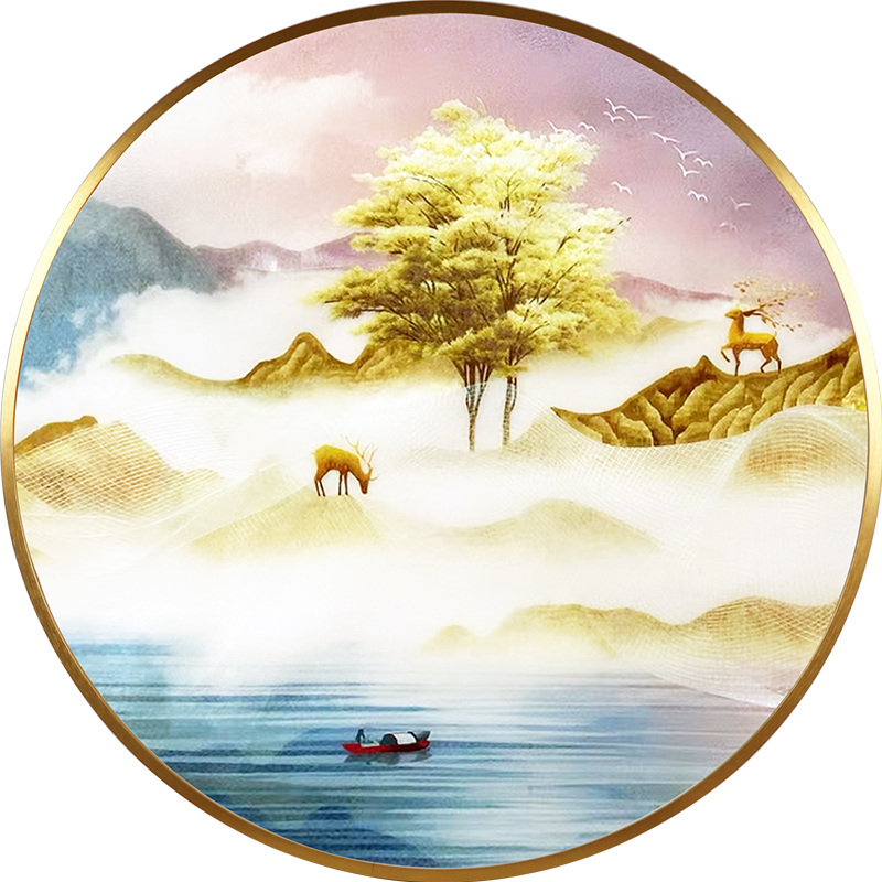苏绣成品挂画吉祥抽像现代简欧风格客厅玄关卧室装饰手工真丝刺绣图片