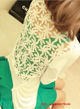 2021autumn女women新long针织衫sleeve lace花cardigan空sweaters